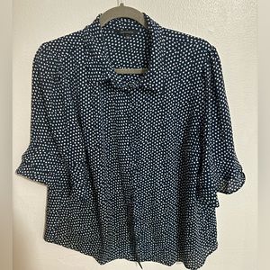 Portmans navy polka dot button down short sleeve shirt